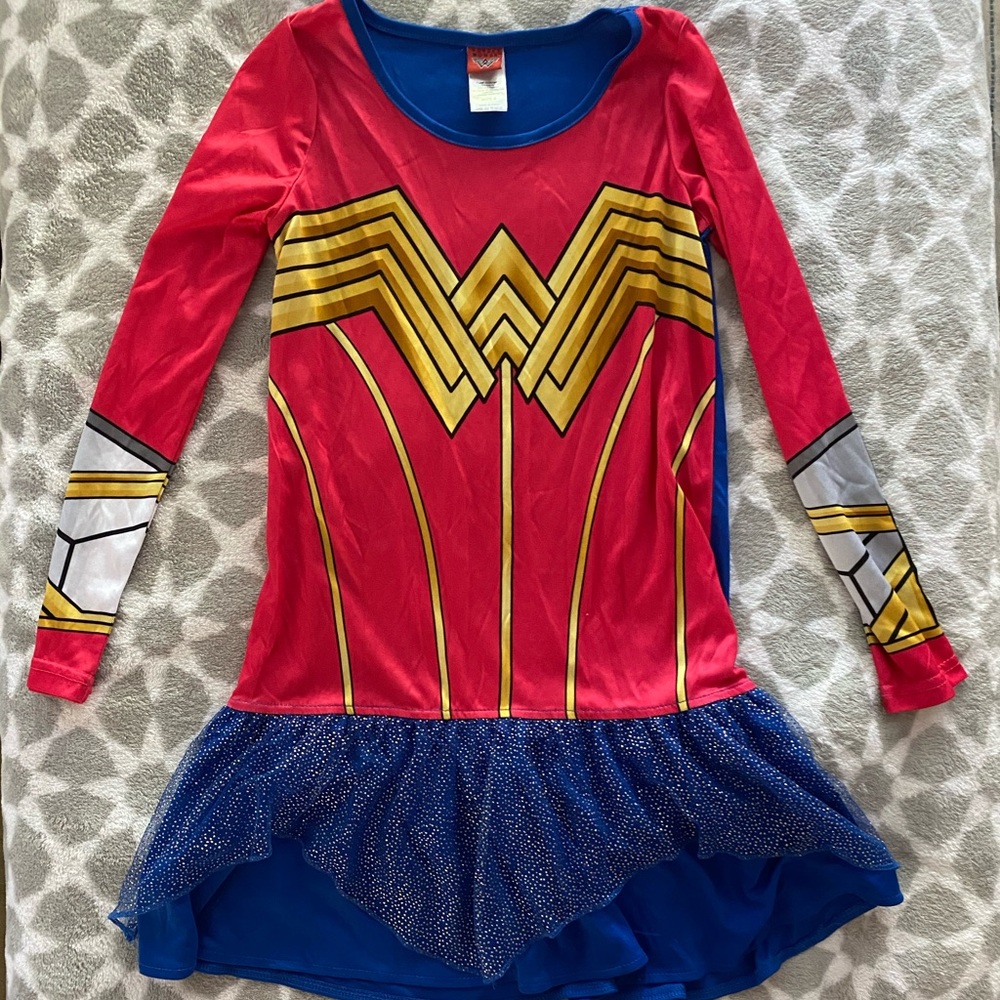 NEW Girls Wonder Woman Dress Nightgown Costume Long Sleeve Tulle Cosplay -Sz 8